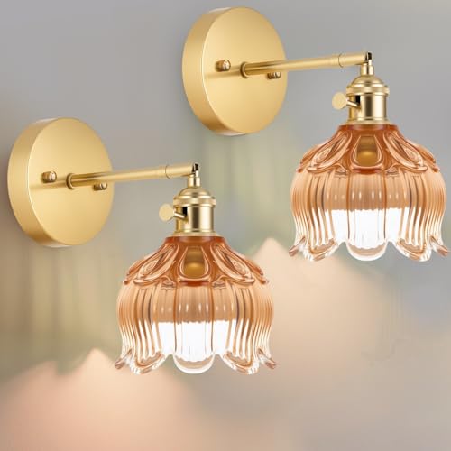 Image of Vintage Battery Operated Wall Sconces, Sconces Wall Decor Set of 2 CCT Dimmable Recharging Wireless Wall Lights with Remote Control for Bedroom Living Room Bathroom Hallway Vanity Coffee Bar