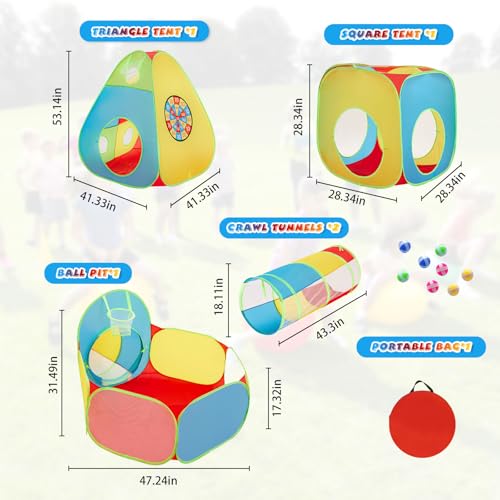 Weskmens US-5PCS-240716 Kids Play Tent And Play Tunnel,Ball Pit For Toddler Baby,Foldable Pop Up Tents With Carry Bag,Indoor Outdoor Playhouse With Crawling Toys,Boys And Girls Best Birthday Gifts thumb #1