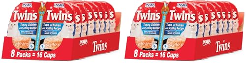 Image of INABA Twins for Cats, Side Dish /Topper Cups, 1.23 Ounces per Serving, 16 Servings, Tuna & Chicken with Scallop Recipe (Pack of 2)