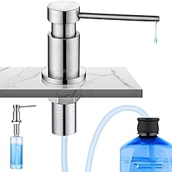 Dispensador De Jabon Cocina Teka CECIPA Dispensador Jabon Cocina Bajo Encimera, Dispensador de Detergente para Fregadero con Botella de 300 ML y Manguera de 1,2 m, Dosificador de Jabón de Cobre, Relleno Superior, Cepillado