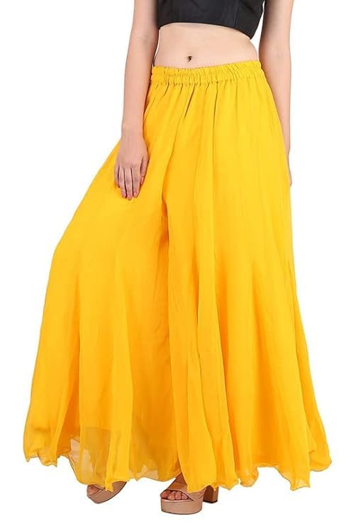 Image of Kvish Regular Loose Fit Solid Colour Georgette Flared Sharara Palazzo for Women