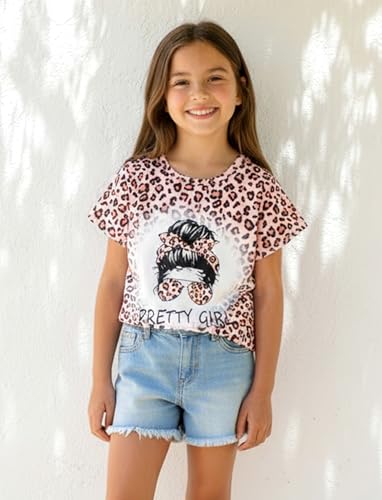 Image of PATPAT Girls Crewneck Short Sleeve Graphic Tees Animal Print Shirts Cute Summer Outfits 5-12 Years