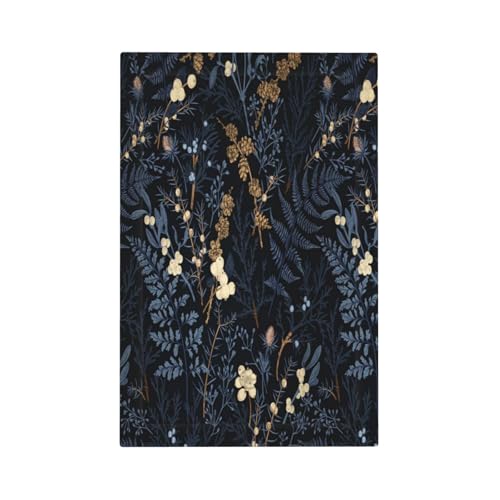 Decorative Switch Plate Covers Rustic Navy Dark Blue Leaves Golden Floral 1 Gang No Device Single Blank Outlet Covers Wall Plate Light Switch Cover Plate for Bedroom Home Decor