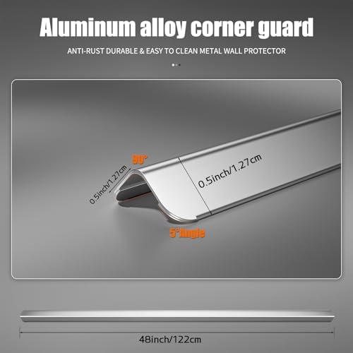 Image of 0.5x0.5x48 Inches 304 Stainless Steel Wall Corner Guards (10-Pack) Heavy Duty Rounded Corner Protector, Smooth Folded Edge Design for Wall Protection（No Adhesive）