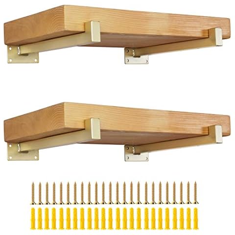 AddGrace Shelf Bracket 4pcs Industrial Black Bracket Heavy Duty Floating Shelf Bracket for Shelves Support Board (6inch) Gold Cover