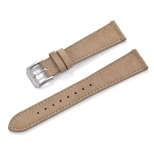 JWNSPA Unisex 18mm 19mm 20mm 22mm Super Soft Suede Leather Watch Band Quick Release Lightweight Watch Strap (Khaki 20mm)