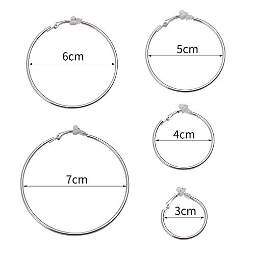 5 Pairs Silver Clip on Earrings Hoop Non Piercing Women Clip Earrings for Women, 5 Sizes2