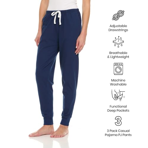 3 Pack: Womens Cotton Joggers - 100% Cotton Lounge Athletic Casual Sleep Casual Pajama PJ Pants Sweatpants4