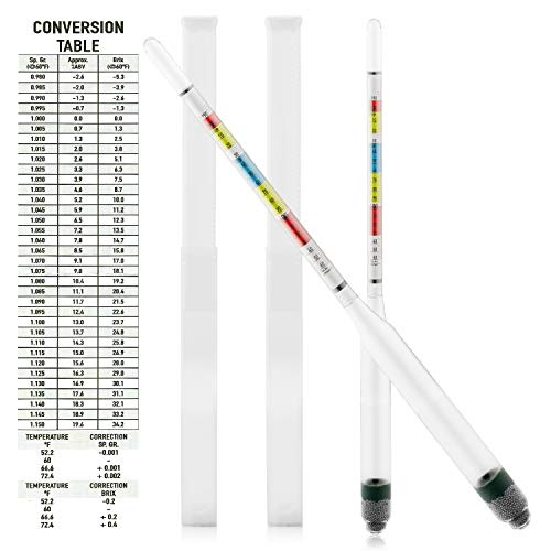2 Pack Triple Scale Alcohol Hydrometer for Home Brew, Wine, Beer, Mead, Cider & Kombucha Starter kit - Specific Gravity ABV Tester Without Test Jar