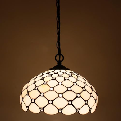 Image of WERFACTORY Tiffany Pendant Light Plug in Stained Glass 12 Inch Hanging Lamp