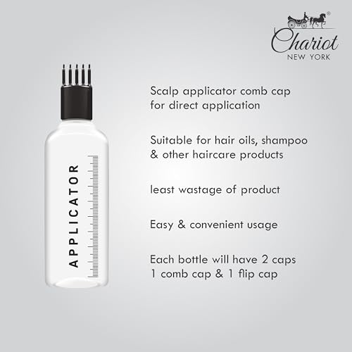 Image of Chariot New York Hair Root Applicator Bottle with Comb Cap for Applying Hair Oil, Shampoo and Medicine (Pack of 50)