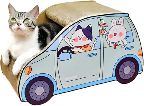 SIzlaho 猫ハウス猫小屋SUV車の形段ボール猫スクラッチボド研削爪猫の爪ねこペット用品猫のおもちゃ ネコファー は小屋 キャットダンボールハウス 猫用爪とぎ ペットハウス 通気 爪とぎ兼ベッド 猫箱 (B)