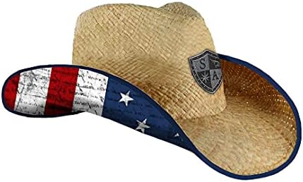 S A Company Cowboy Straw Hat - American Flag Cowboy Under Brim Sun Hat for Men and Women - UPF 50+ Sun Hat (American Flag)