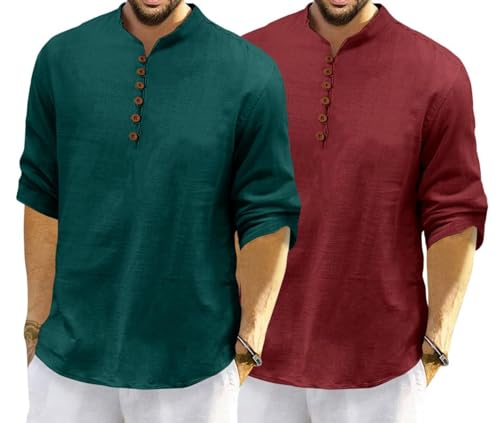 Image of ROYALSCOUT Men's Cotton Polyester Blend Solid Regular Fit Full Sleeve Short Kurta | Ethnic, Lightweight Summer Kurta for Daily & Occasion Use
