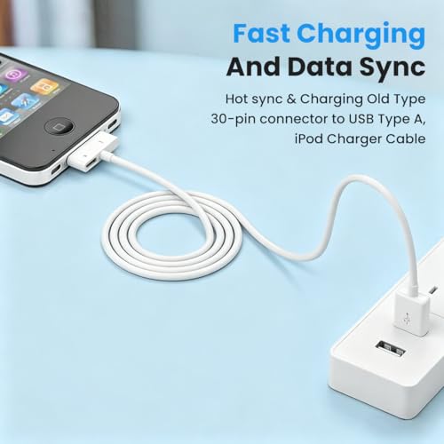 Image of Verilux 1M /3.3FT 30-Pin to USB 2.0 Charging Cable & Data Sync for iPhone 4 /4S /3G /3GS /iPad 3 /2 /1, Nylon Braided for iPhone charger wire Compatible with iPod Nano 6th /5th, iPod Touch 4th /3th, White