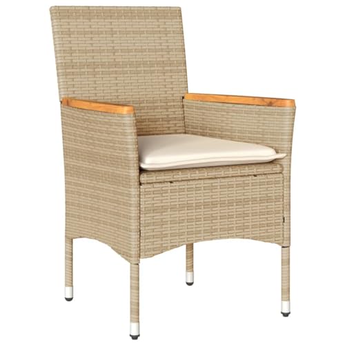 Mobiliario de comedor de jardín de 3 piezas de ratán sintético beige y acero con cojines 3
