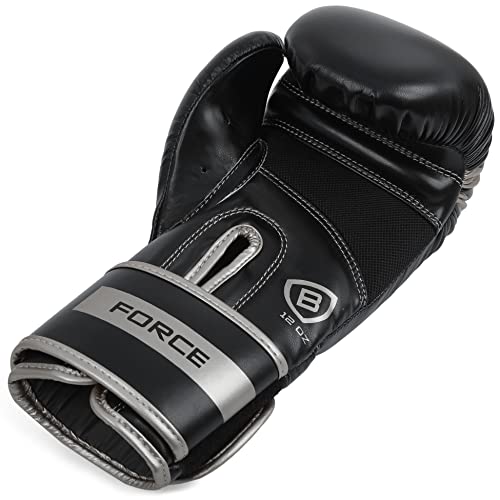 Brotech Force Boxing Gloves For Men & Women, Training, Sparring, Punching, Heavy Bag, Focus Mitts Pads Workout - Kickboxing, Muay Thai, Mma - Multi Layered With Ventilated Palm (8 Oz, Black Silver) #TOP5