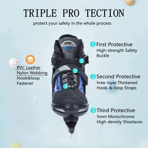 Jgmlzk Ice Skates,Boys Hockey Skates,Skates With Adjustable 4 Sizes For Boys Girls Youth Men Women And Beginners (Black Blue, L (4-7) Kid's/(6-8) Women's/(5-7) Men's) #TOP2