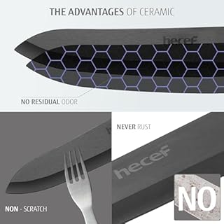 hecef Set di Coltelli in Ceramica Nero, 3 pezzi Professionali Coltelli da Cucina con Guaine - 6'' Coltello da Cucina, 4'' Coltello da Frutta, 3'' Coltello di Sbucciatura