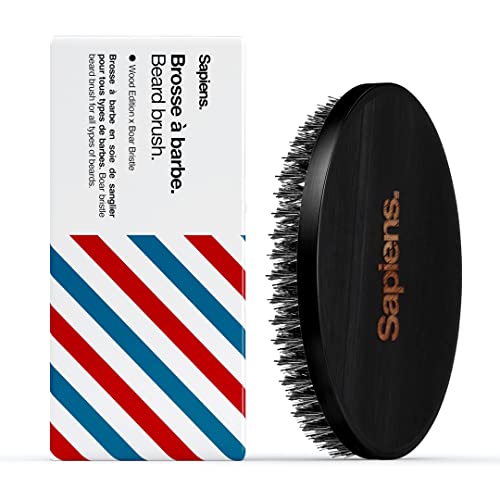 Brosse à Barbe en Poils de Sanglier Sapiens Barber Shop - Brosse Barbe Homme Lissante en Soie de Sanglier - Idéal pour Coiffer, Discipliner Barbe et Moustache et Appliquer de l’Huile à Barbe