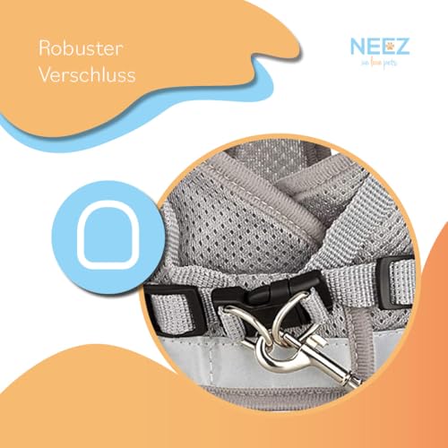 NEEZ Basic Geschirr für Katzen und kleine Hunde mit Leine | Super Bequeme Hundeweste | Ausbruchsicher und atmungsaktiv | Farbe: Grau Größe: S