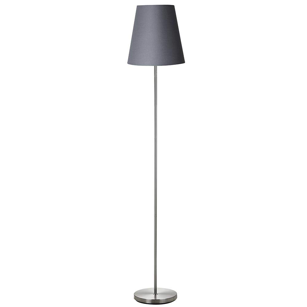 BAKAJI Lámpara de pie de suelo luz bombilla E27 Max 60 W base redonda de metal cromado pantalla de tela diseño moderno encendido a pedal altura 150 cm (gris)