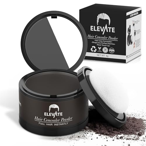 ELEVATE Hair Line Powder Instantly Conceal Hair Loss for Thinning Areas - Shadow Makeup - Root Cover Touch Up with Puff Touch - Instant Gray Coverage for Men and Women (Dark Brown)