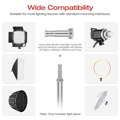 Image of EMART Heavy Duty Light Stand with Casters, 10ft /300cm Adjustable 100% Stainless Steel Tripod Stand for Monolight, Studio Softbox, Reflector,Strobe