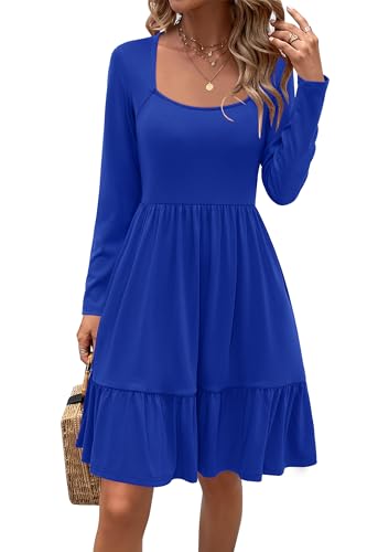 Image of Newshows Women's 2026 Summer Casual Square Neck Ruffle A Line Beach Vacation Sundress Work Business Dress with Pockets
