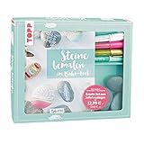  Kreativ-Set Steine bemalen im Boho-Stil: Buch mit einfachen Anleitungen (32 Seiten, 17 x 22 cm, Softcover) sowie 4 Acrylmalstiften und 4 Steinen. Buch plus Material. Box 22,8 x 26,2 x 3,5 cm
