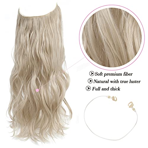 Secret Hair Extensions, Invisible Wire Wavy Synthetic Hair Pieces for Women 20 Inch Ash Blonde Hair Extensions, Daily Party Wedding Use - Image 3