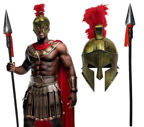 Nicky Bigs Novelties Medieval Knight Greek Spartan Helmet & Spear Prop – Gladiator Costume Warrior Accessories for Adults & Teens – Gladiator Hat, Soldier Accessories for Halloween & Cosplay