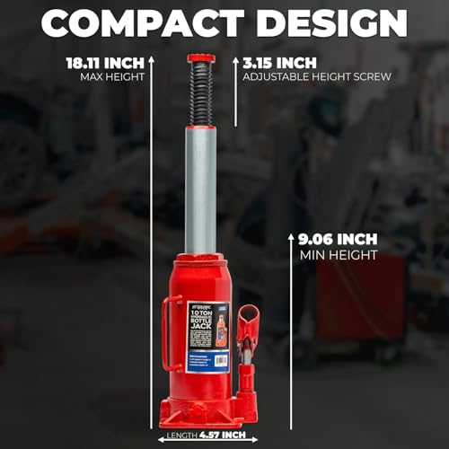 Image of XtremepowerUS 10 Ton (20,000 lb) Hydraulic Bottle Jack, Heavy Duty Low Profile Steel Car Jack with Adjustable Lift Saddle for Cars, Trucks, SUVs, Trailers & Garage Repair