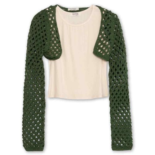 Speechless Girls' Knit Crochet Long Sleeve Shrug and Top