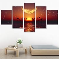 SIGNWIN 5 Panel Canvas Wall Art Modern Art Astronomy & Space Dramatic Minimalist Moon Multicolor Photography for Home Decorations Ready to Hang - 60