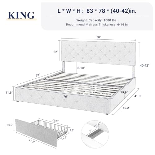 Allewie AK-4691-9 Upholstered King Size Platform Bed Frame With 4 Storage Drawers And Headboard thumb #1
