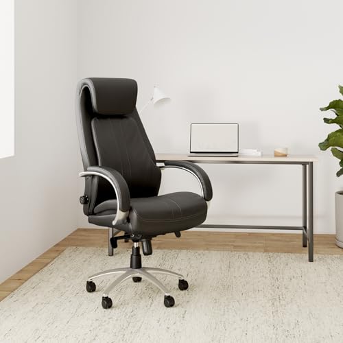Kijng Chefsessel Throne - Schwarz Echtes Leder mit Hartbodenrollen Ergonomischer Bürostuhl...