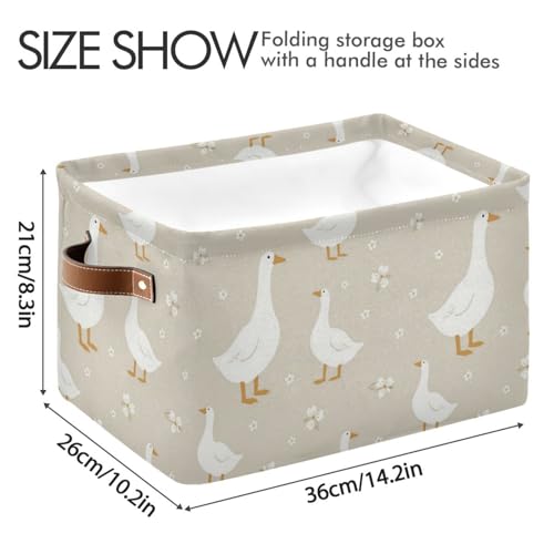 Image of Aslsiy Storage Basket Cute White Gooses Nursery Bins Baby Box Canvas Clothes Shelf Basket Laundry Hamper Gift Basket for Home Closet 1 Pcs