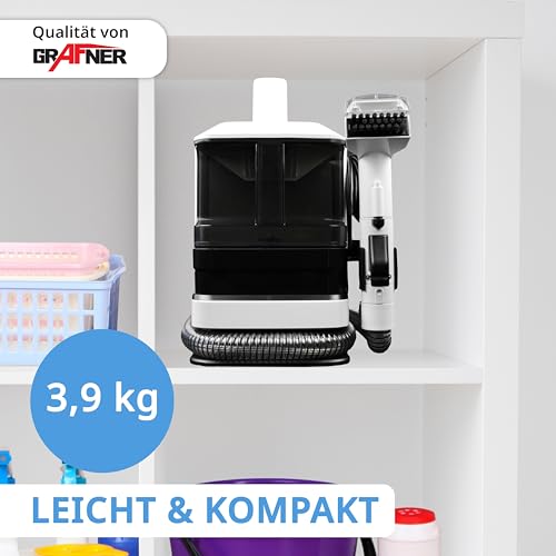 Grafner Waschsauger und Fensterreiniger mit Dual-Tank, 2 Bürsten, Fensterabzieher und Lanze, Fleckenreiniger für Teppiche, Polster, Auto, Teppichreiniger Fleckensauger Polsterreiniger Fenstersauger