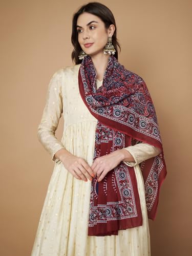 Image of Women's Cotton Blend Floral Print Dupatta with 2.20 Meters | Women's cotton printed dupatta with tassels