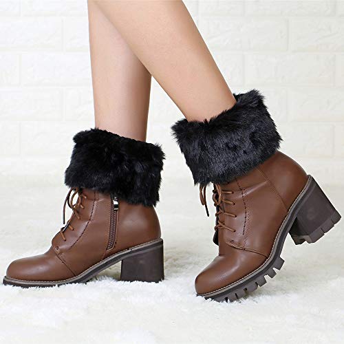 Image of Women Winter Faux Fur Boot Cuff Crochet Knit Boots Socks Short Leg Warmers