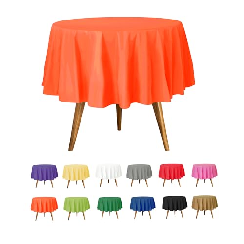 Image of Party Dimensions Orange Disposable Plastic Tablecloth for Round Tables (36 Pack) Table Cloths for Parties, Events & Weddings, Indoors & Outdoors, 84 inches, Plastic Table Cover