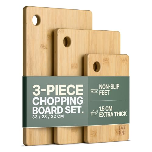 LARHN Extra-Thick 3-Piece Wooden Chopping Board Set | Cutting...