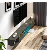 Pmnianhua drijvende tv-standaard met LED-verlichting, 71 '' wandmontage tv-kast met 2 deuren en 3 kasten...