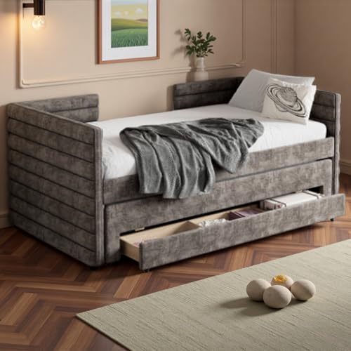 RuiSiSi Upholstered Twin Daybed, WoodenTwin Size Day Bed Frame with