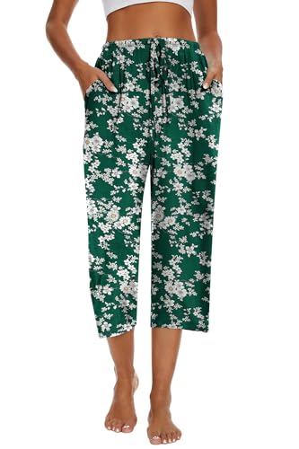 Image of Kabento 2 Pack Womens Pajama Pants Capri Sleep Lounge Pants Drawstring Pj Bottoms with Pockets