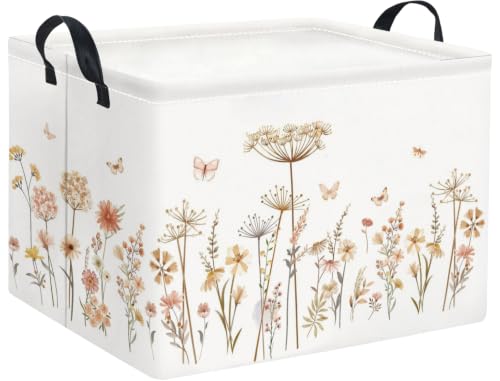 Image of Rectangular Baby Kids Storage Basket for Home Kitchen Girls Cute Toy Storage Bin Organizer Shelf Book Room Decor(Line Flower)