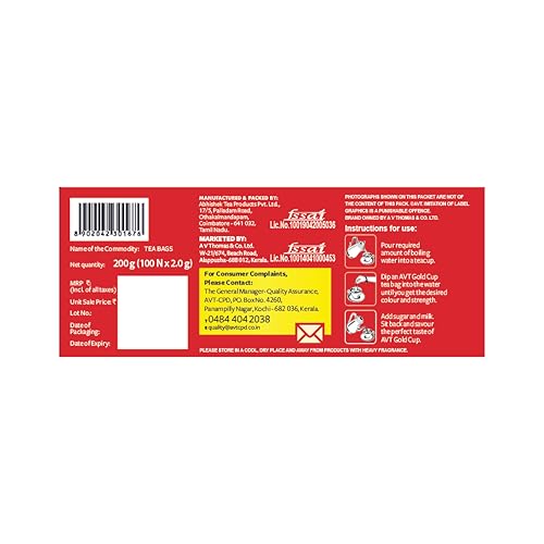 Image of AVT GOLD CUP TEA BAG 100 NOS | 100% Assam Blend. Aromatic Black Tea for Everyday Refreshment