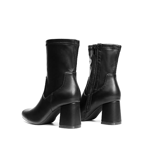 DREAM PAIRS Women's Mid Calf Gogo Boots Low Block Heel Square Toe Ankle Boot with Zipper for Party Cosplay Dance,Size 8.5,Black,SDMB2301W