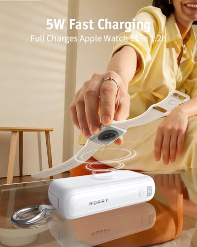 Image of RORRY Flow Portable Charger 10000mAh 40W Wall Plug Power Bank Battery Pack | Built-in USB-C Cable, Keychain Design, Fast Charging, for iPhone 17 /16 /15, Apple Watch, iPad, 3-in-1, Travel Essential